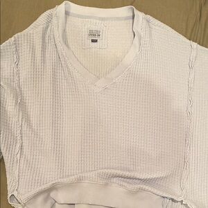 White V-Neck Waffle Knit Sweater